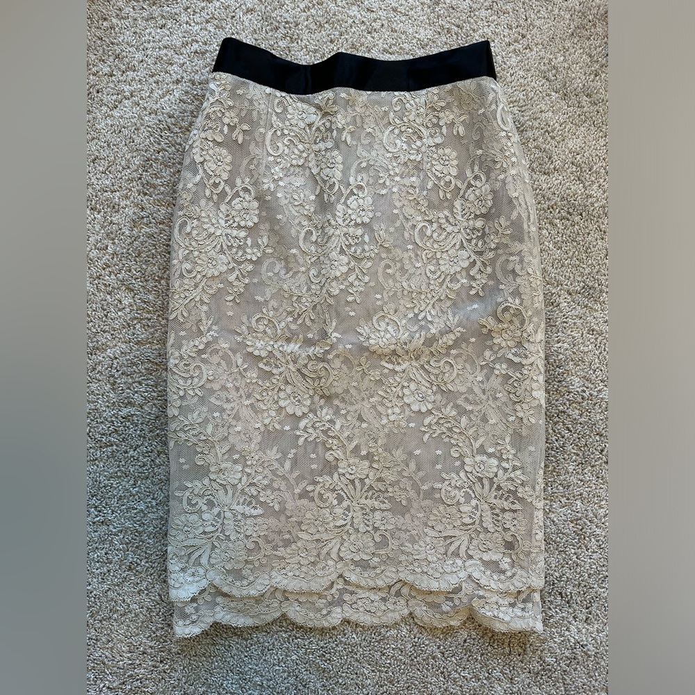 Tan Embellished Knee-Length Pencil Skirt